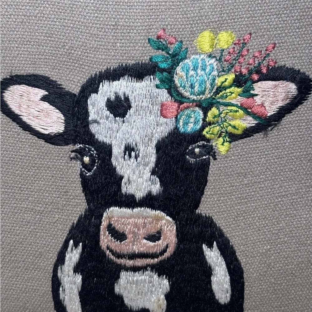 Charming Cow Embroidery Wall Art - White Frame - Picture 3 of 6